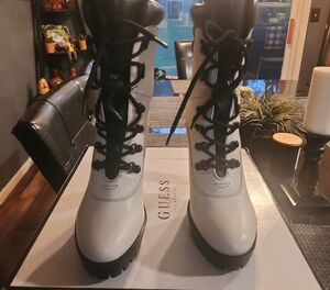 Guess Black and White Lace-Up Boots